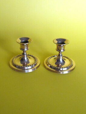 Vintage pair of small brass candlestick holders India